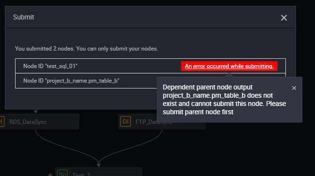 The output name of the parent node does not exist
