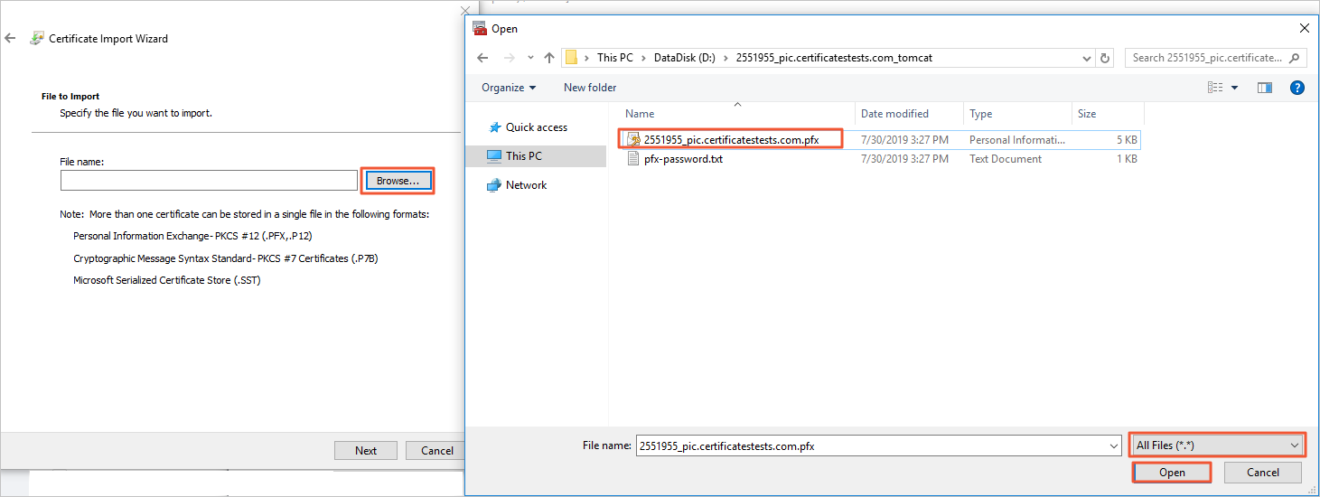 Import certificates