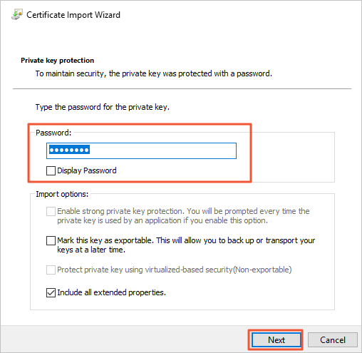 Enter the certificate key