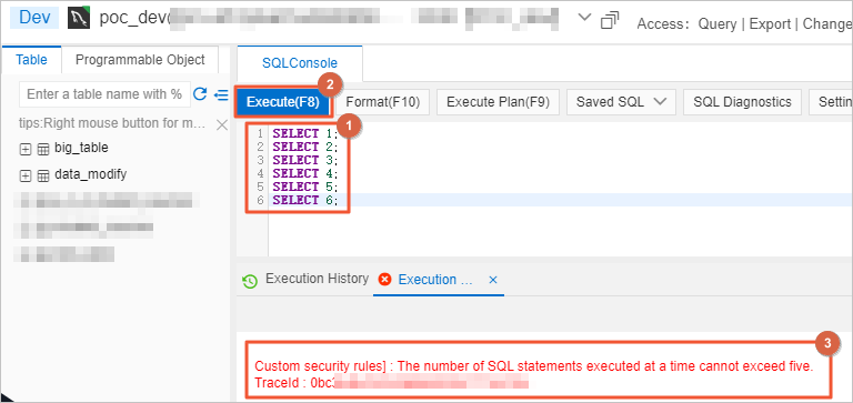 Check the number of SQL statements that you are attempting to execute at a time