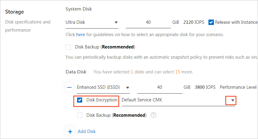 Encrypt a data disk when you create an ECS instance