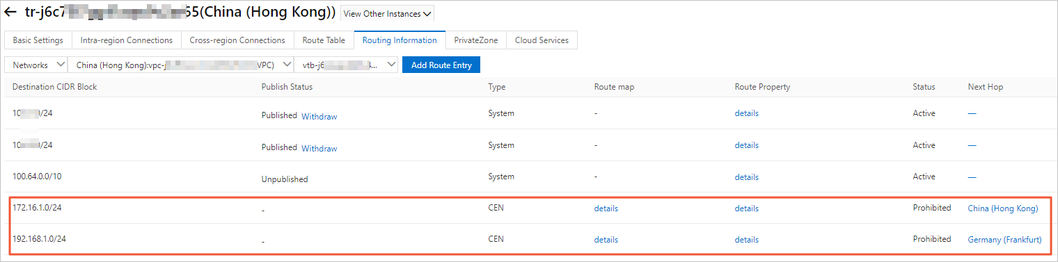 View routes of VPC 1