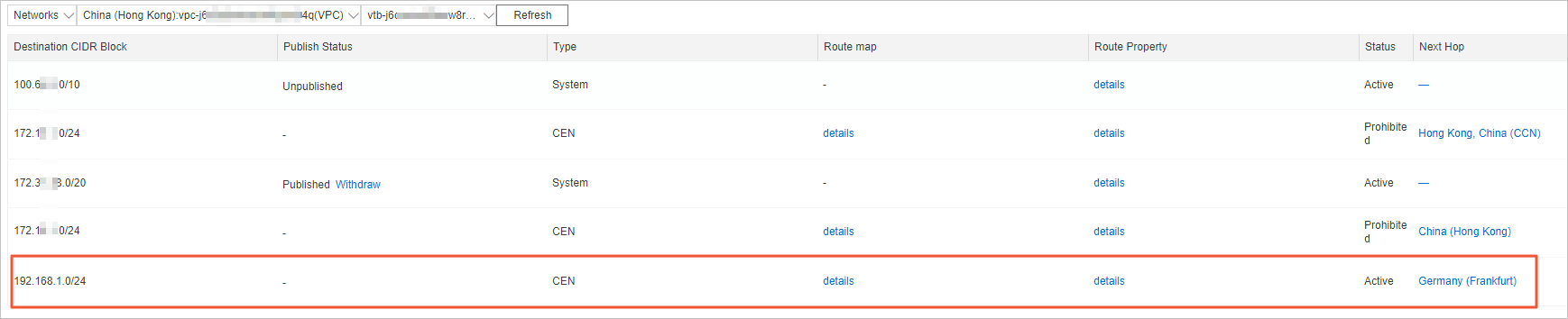 VPC 1 accepts routes from VPC 3