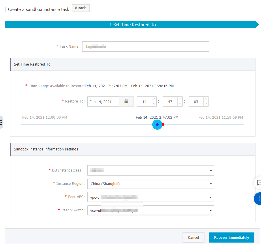Create a sandbox instance task