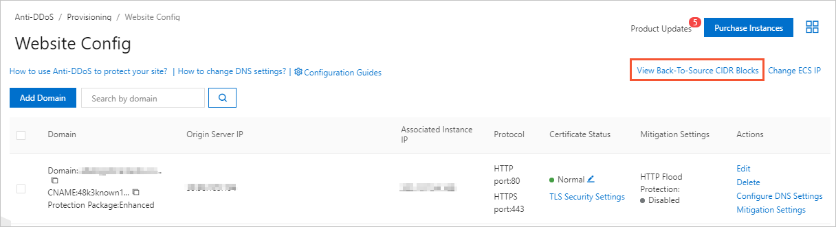 Back-to-origin CIDR blocks
