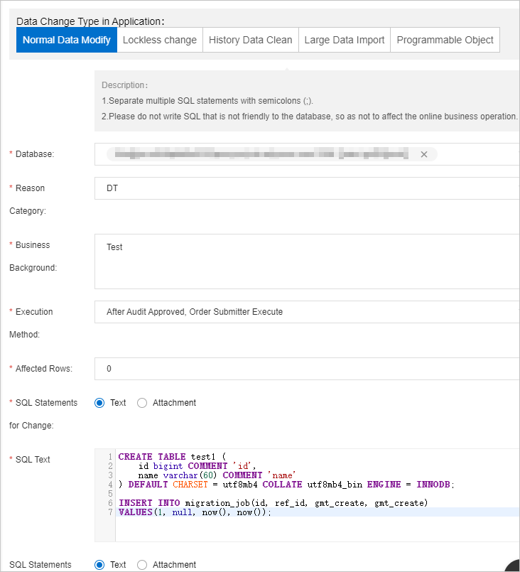 Submit a data change ticket