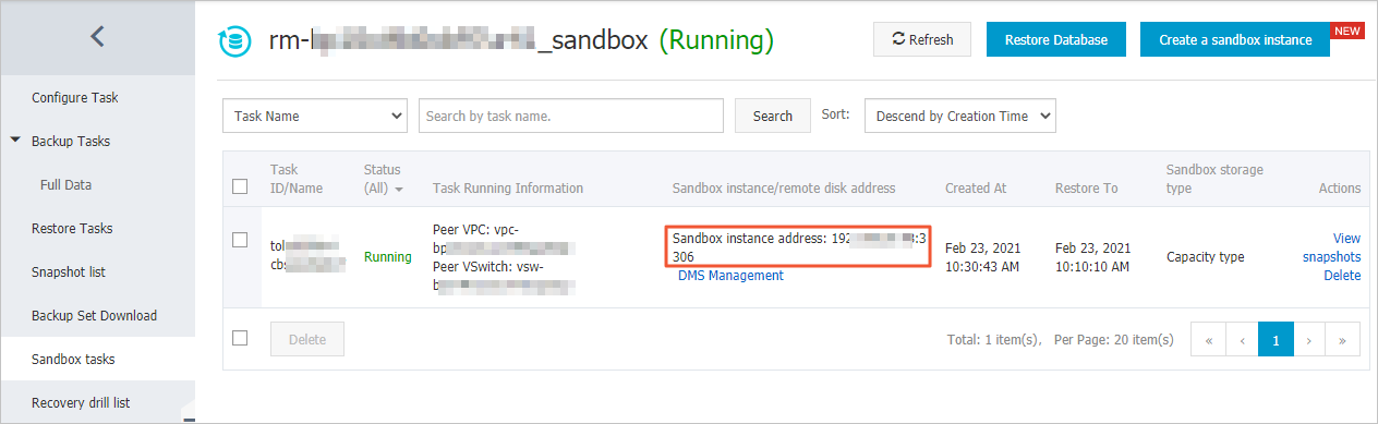 Sandbox endpoint