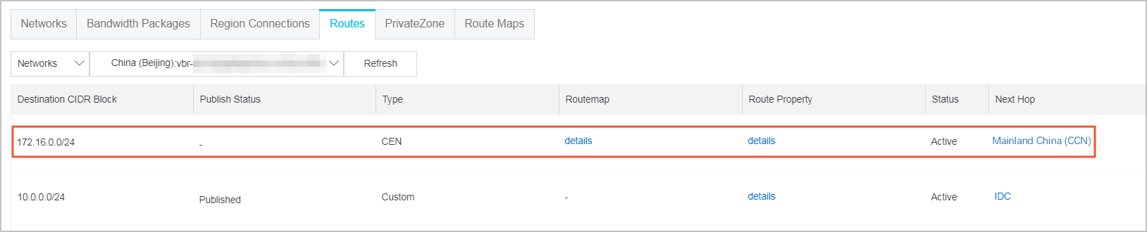 View the route of the CCN instance