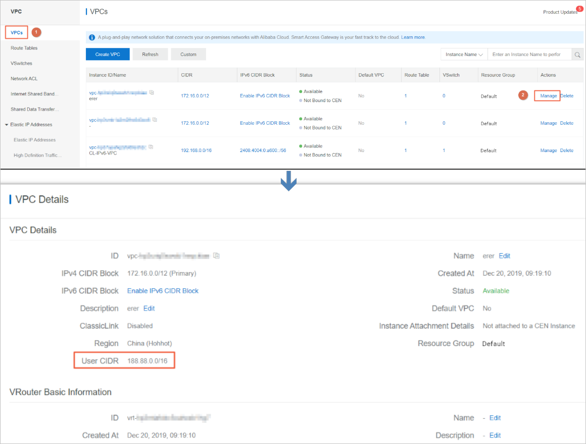 The customer CIDR block