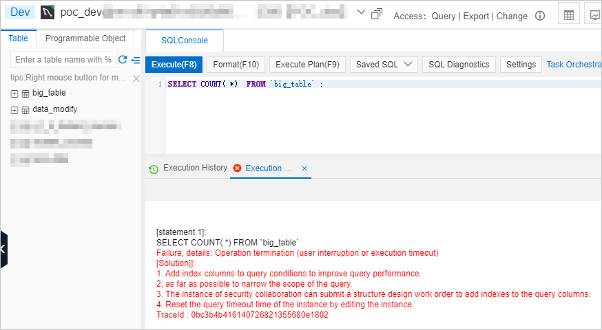 Check whether the query timeout period is set