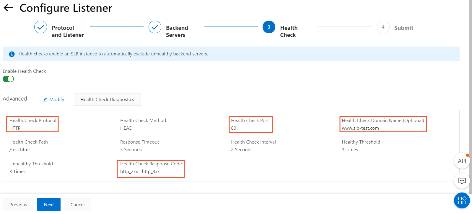 How do I troubleshoot a health check exception of a Layer 7 listener