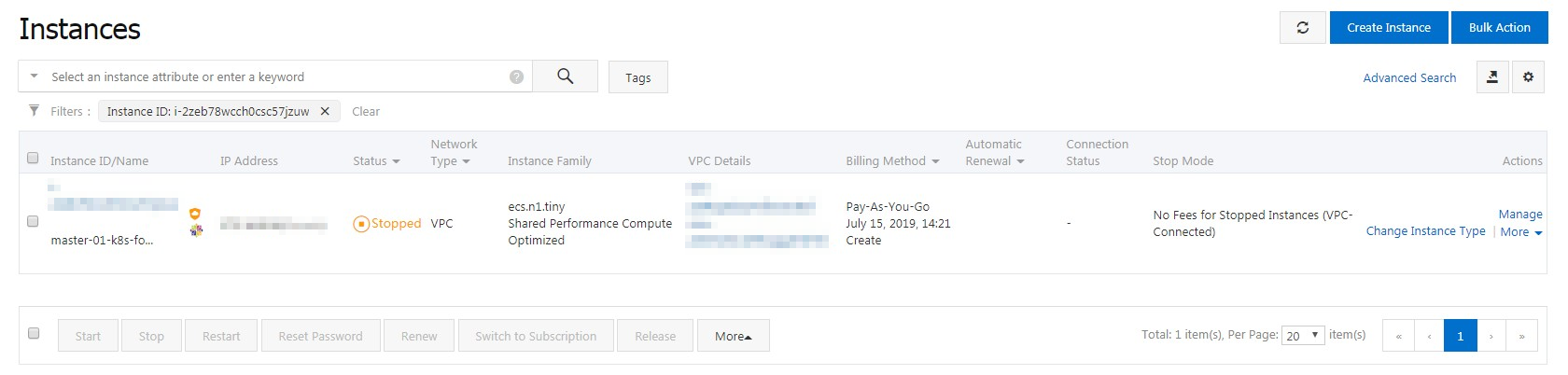 Instances page