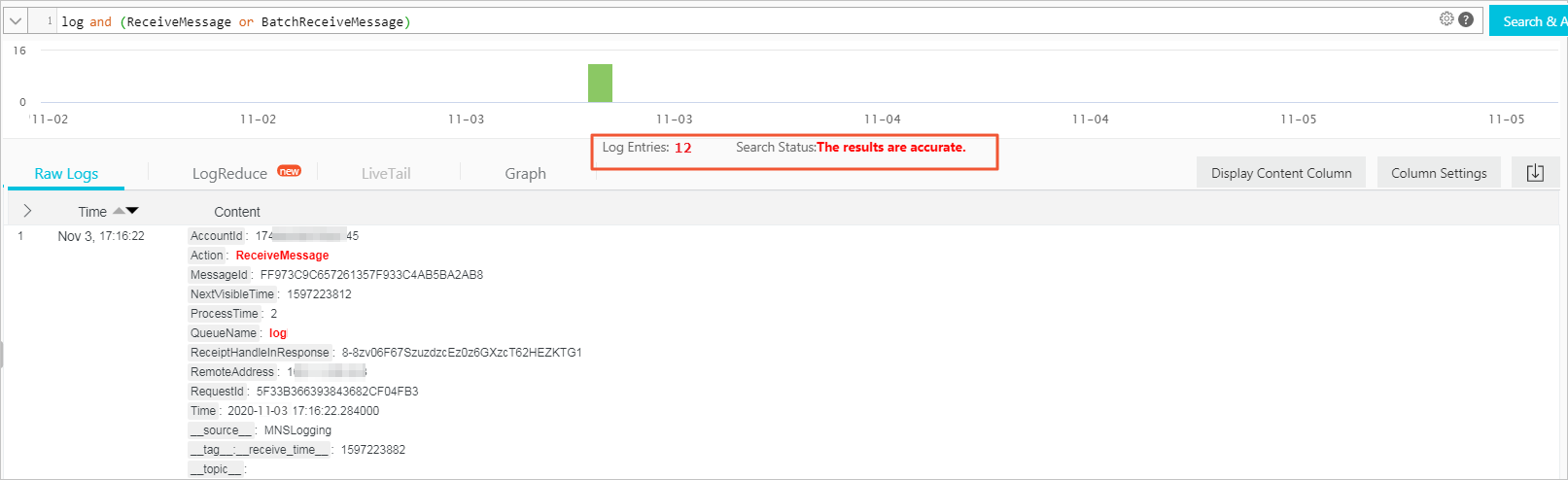 View the number of messages that are consumed by Log Service in a queue