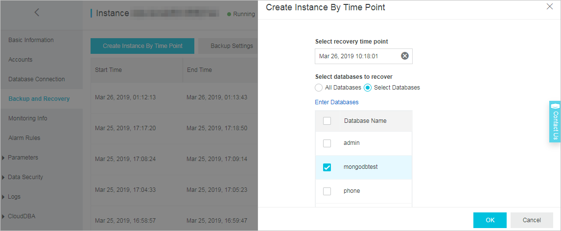 ApsaraDB for MongoDB data restoration from databases