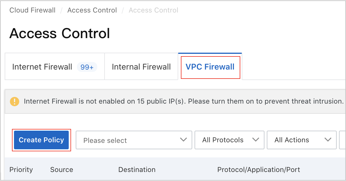 VPC Firewall tab