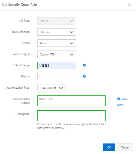 Configure a security group rule