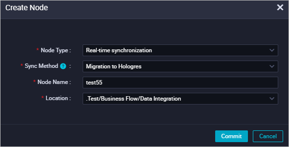 Create a real-time data synchronization node (synchronize data to Hologres)