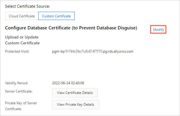 Update a custom certificate