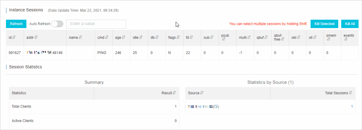 redis-clouddba - instance sessions