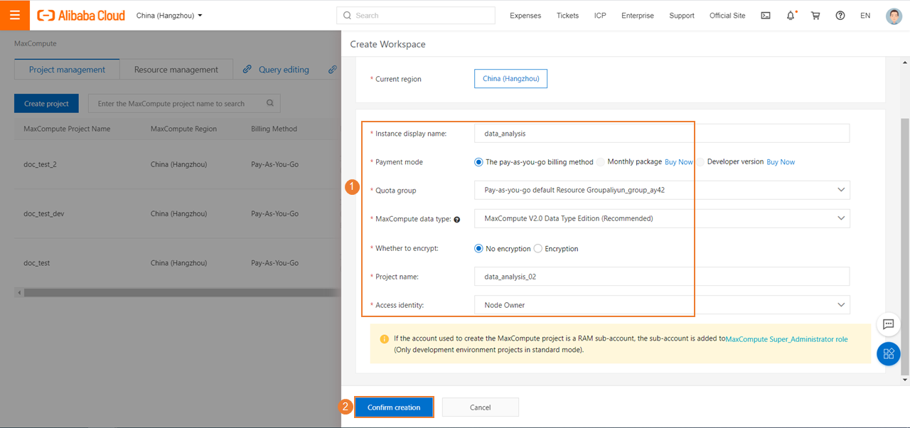 Create a MaxCompute project