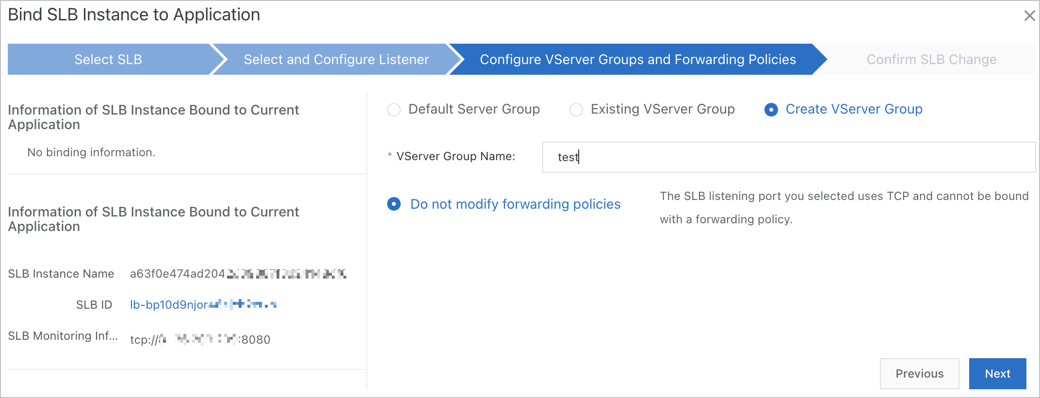 Add a vServer group and forwarding policy