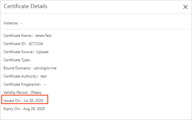 Date when the SSL certificate was issued