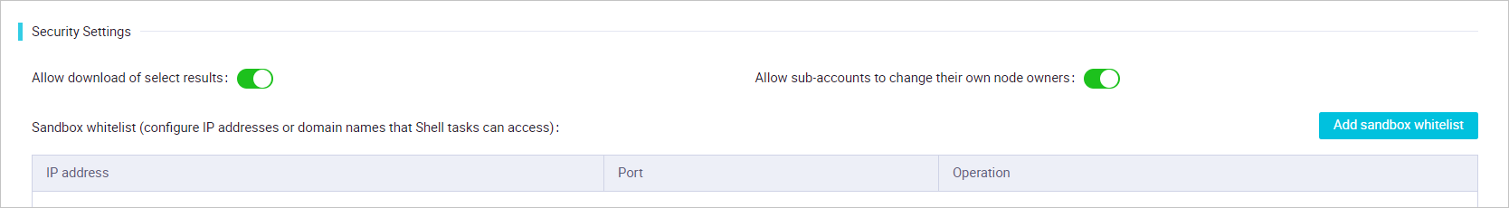 Security settings
