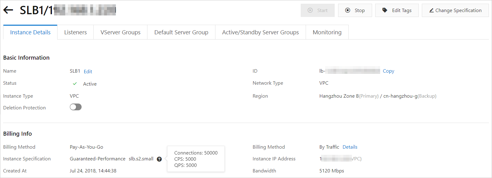 Performance metrics for high-performance SLB instances