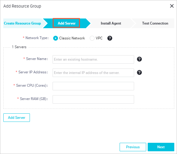 Add Server step
