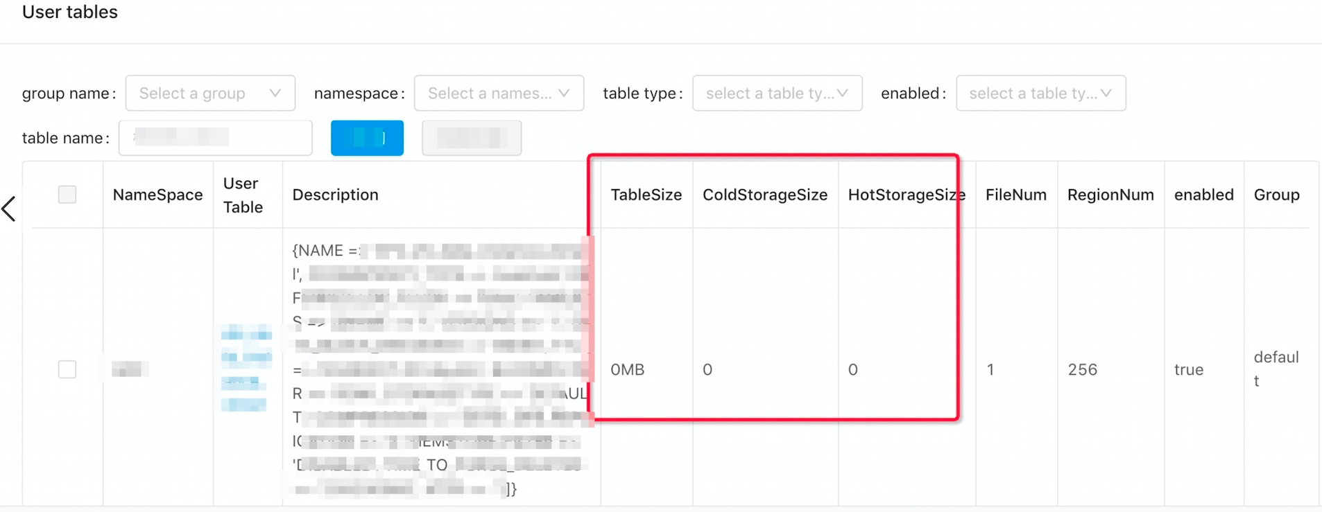 Query the sizes of cold and hot data