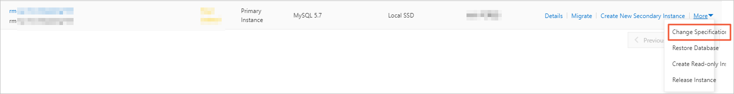 Modify the configurations of an instance