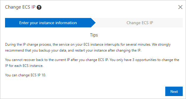 Change ECS IP dialog box