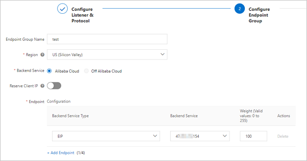 Configure endpoint group