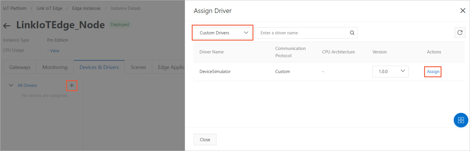 Assign the driver to the edge instance