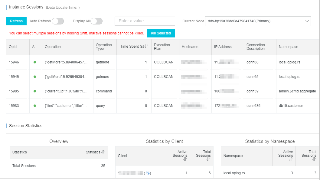 Instance sessions