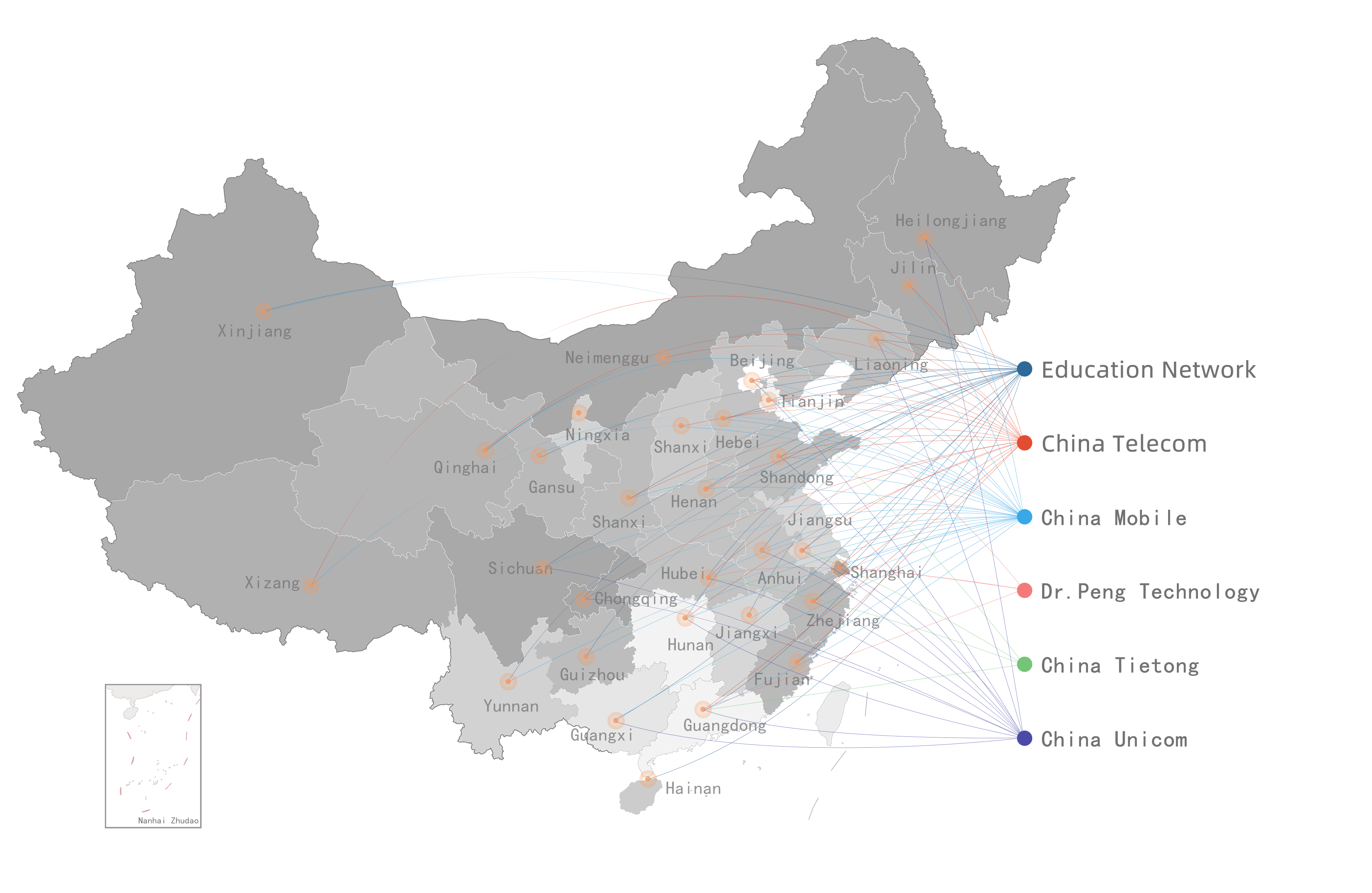 Nodes in mainland China