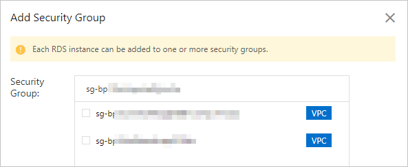 Add Security Group dialog box