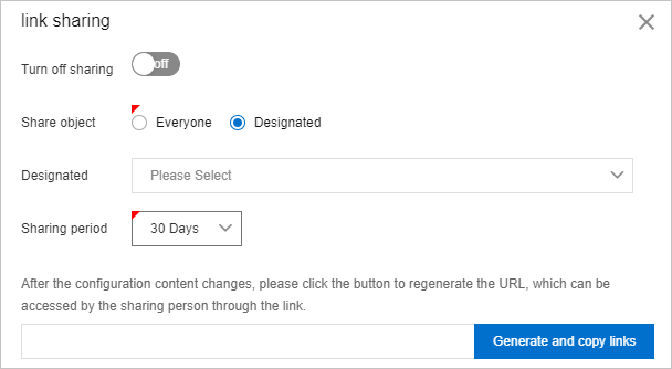 link sharing dialog box