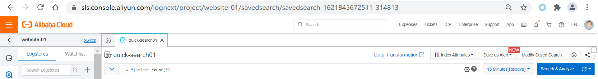 Saved search page