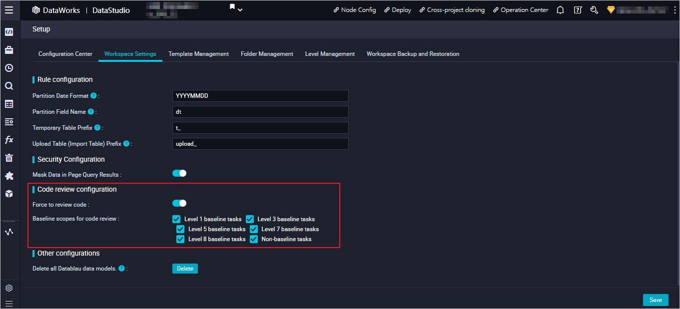 Code review configuration section
