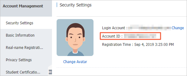 Obtain the ID of the Alibaba Cloud account