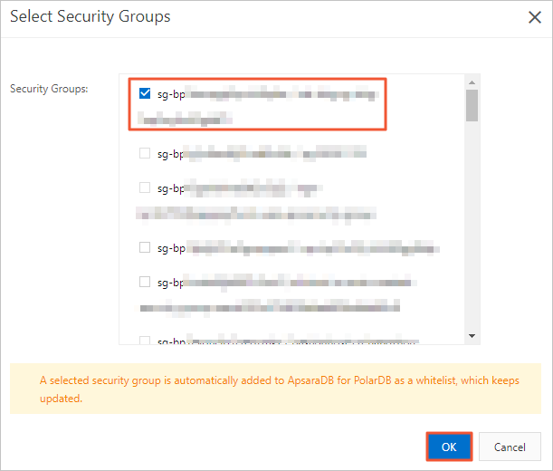 Select security groups