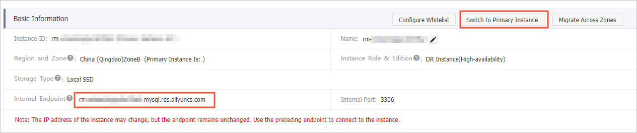 Switchover between primary and secondary instances