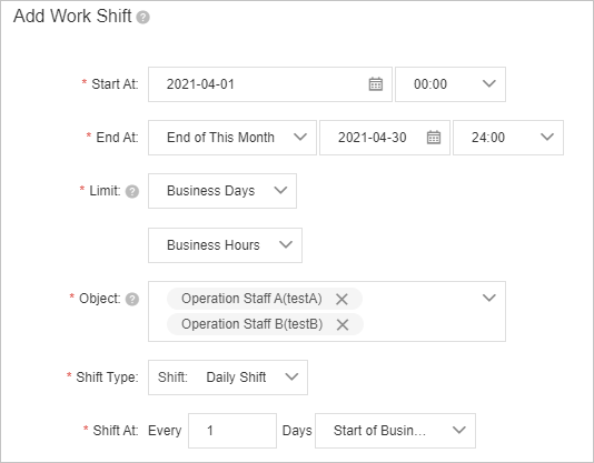 Configure a rotating shift in different time ranges