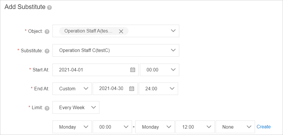 Configure a substitute shift in different time ranges