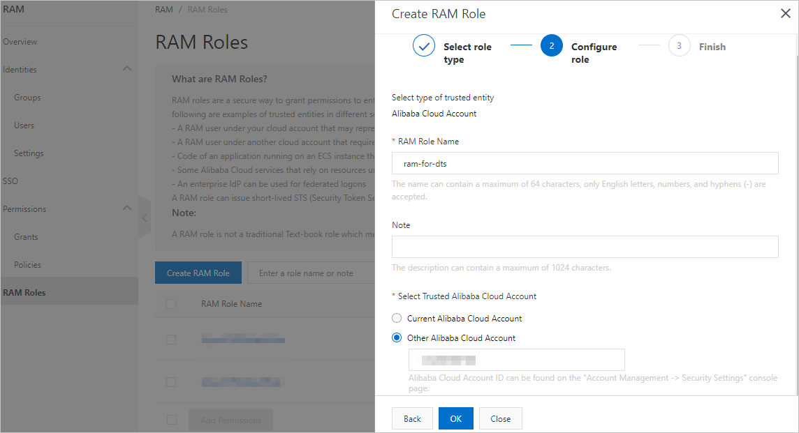 Configure parameters for the RAM role