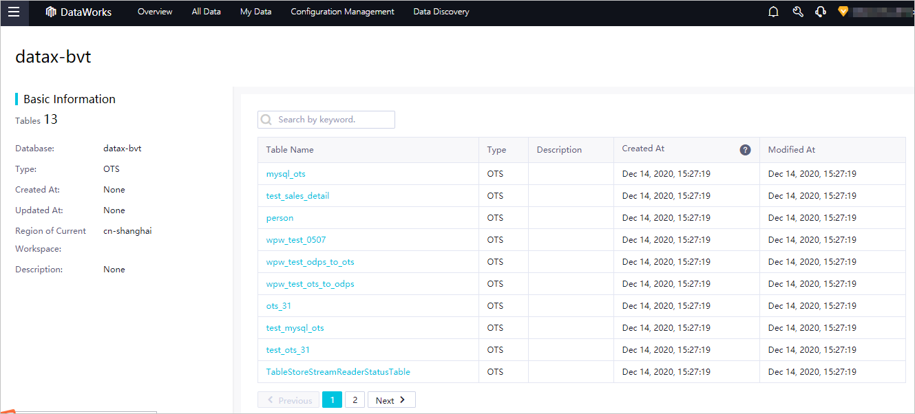 View all tables in a database