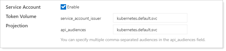 Enable service account token volume projection