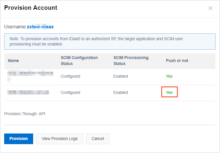 Account provisioning progress