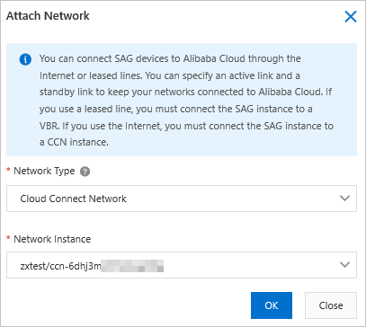 The Attach Network tab